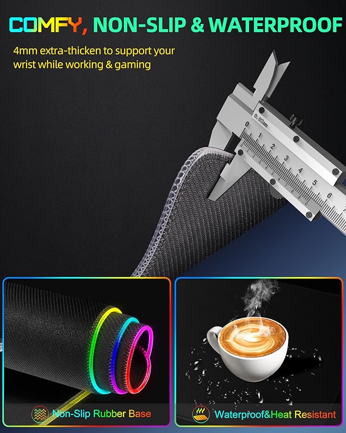 Wireless Charging Mouse Pad, RGB Gaming Desk Mat, 31.5"x15.7" Large XXL Desk Pad, 15 Lighting Modes, Ultra-Smooth Surface, Non-Slip Mouse Mat, Waterproof Computer Keyboard Pad for Desk, Office, Black