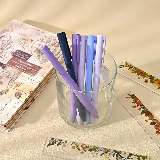 BAYTORY 8Pcs Colored Gel Pens, 0.5mm Fine Point Multicolored Ink Pen, Colorful Pens Smooth Writing for Note Taking and Marking Supplies (Purple)