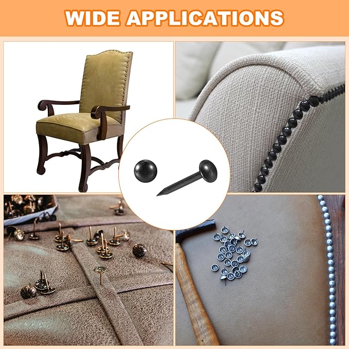 uxcell Upholstery Tacks Nail Pins Furniture, 50Pcs 5x17mm Thumb Tack Pins Assortment Kit Carbon Steel for Home Sofa DIY Decorative Nail Heads Nails, Black