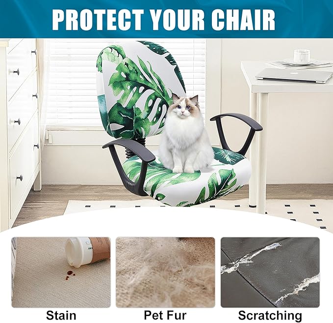 Smiry Stretch Printed Office Computer Chair Covers, Universal Washable Removable Desk Rotating Chair Slipcovers Protector, Seat + Backrest Cover - Green