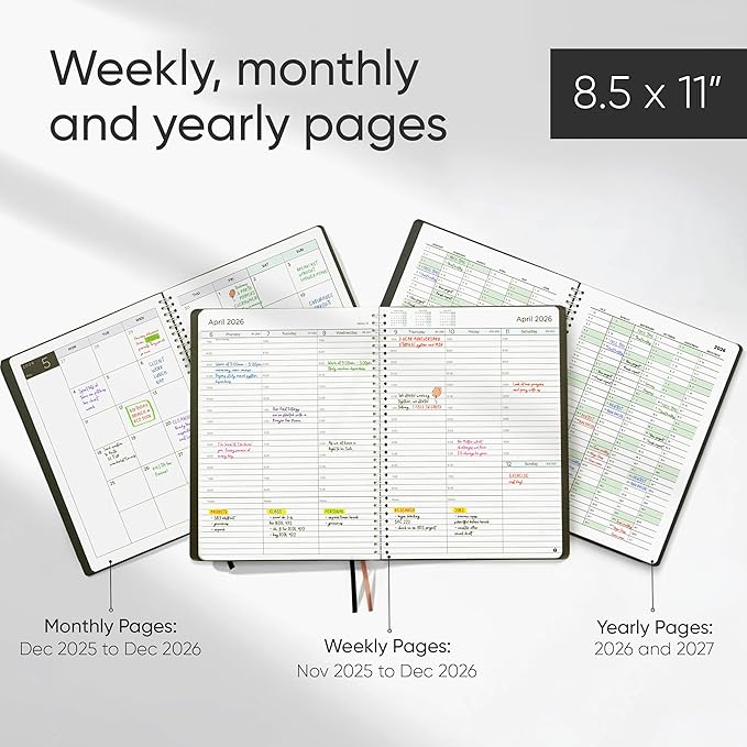 2026 Planner Weekly and Monthly – Hourly Appointment Book 2026 – Softcover, Twin-Wire Binding – Teacher Planner, Simple Design for Productivity – January 2026 to December 2026, 8.5 x 11