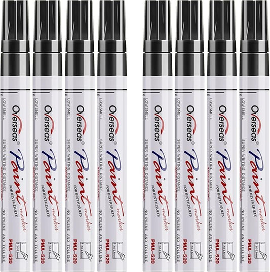 Paint Pens Paint Markers - Black Permanent Markers 8 Pack, Oil Based Waterproof Quick Dry Medium Tip Marker Pen for Metal, Wood, Fabric, Plastic, Rock, Stone, Mugs, Canvas, Glass, Art Craft