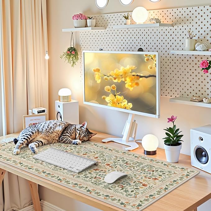 iCasso Desk Mat for Keyboard and Mouse, Large Mouse Pad, Desk Pad Mat, Anti-Slip Big Mousepad with Stitched Edges for Computer Desktop(Beige)