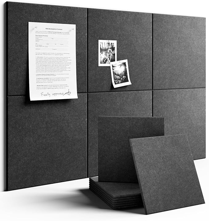 Large Felt Bulletin Board 36" x 24" Cork Board Alternative-6 Pack with 40 Safe Removable Adhesive Tabs, Cork Boards for Walls Cork Board for Home Office Classroom Pin Board - Charcoal Gray