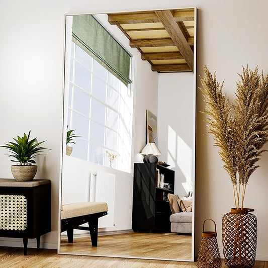 Full Length Mirror with Stand 38"x77" Full Body Mirror Floor Mirror Standing Hanging or Leaning Wall, Wall Mirror with Stand Aluminum Alloy Frame for Living Room Bedroom Cloakroom,Silver