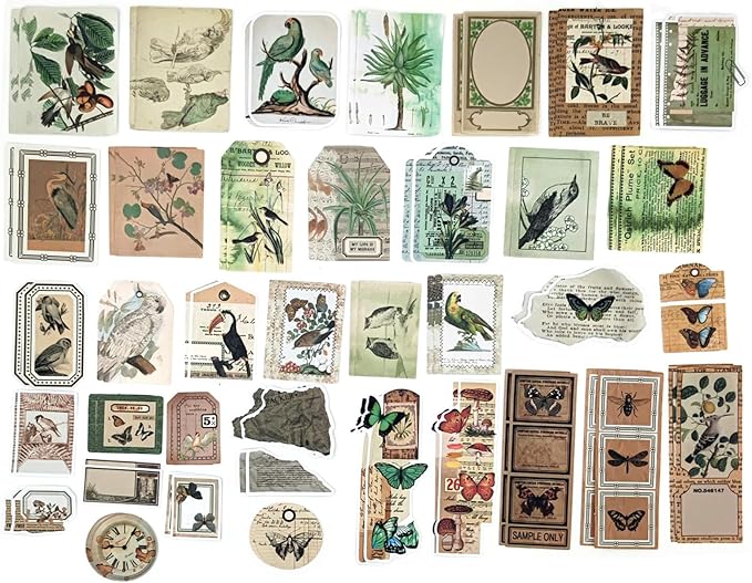 200PCS Vintage Scrapbooking Supplies Pack, Aesthetic Scrapbook Sticker Paper Art Journaling Kit for Bullet Junk Journals,Planner,Cottagecore Decor Gifts (Animal)