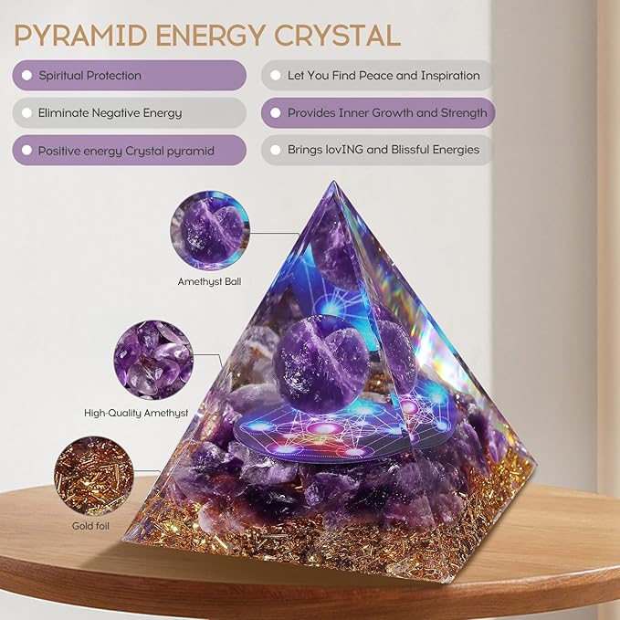 Hopeseed Orgone Pyramid for Positive Energy, Orgonite Amethyst Healing Crystal Pyramids for Reduce Stress Chakra Reiki Healing Meditation Attracts Lucky and Success