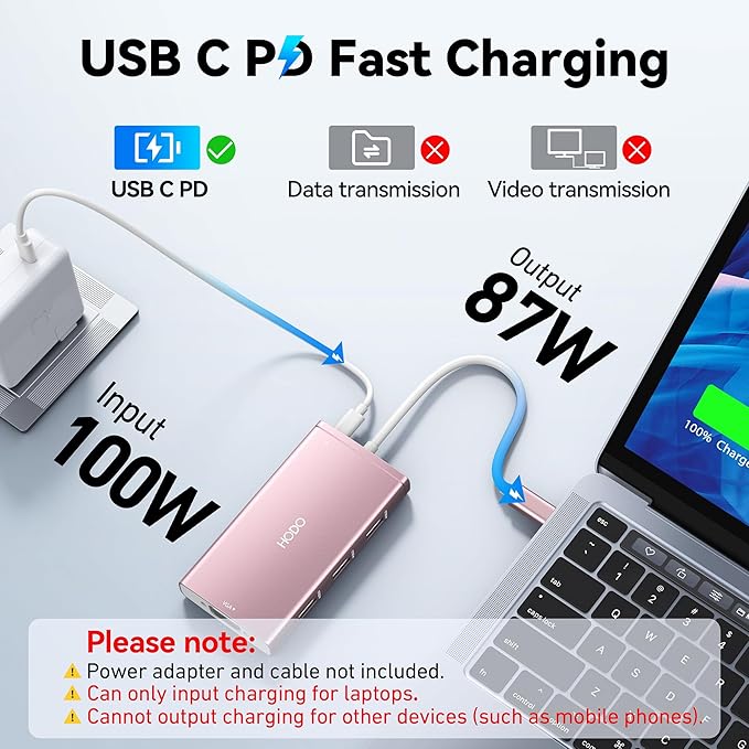 USB C Docking Station Dual Monitor Adapter for Dell HP, Laptop Docking Station 3 Monitors Quadruple Display USB C Hub Dongle to 4K HDMI+DisplayPort+VGA,3 USB2.0,100W PD, 8 in 1 Thunderbolt Dock