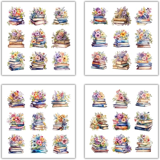 XERE 144 Pcs Stacked Books Four Seasons Sticker Book for Journaling Notebooks, Sketchbook, Bookmark Making, Junk Journal, Budget Planner, Scrapbook Art Supplies Stickers