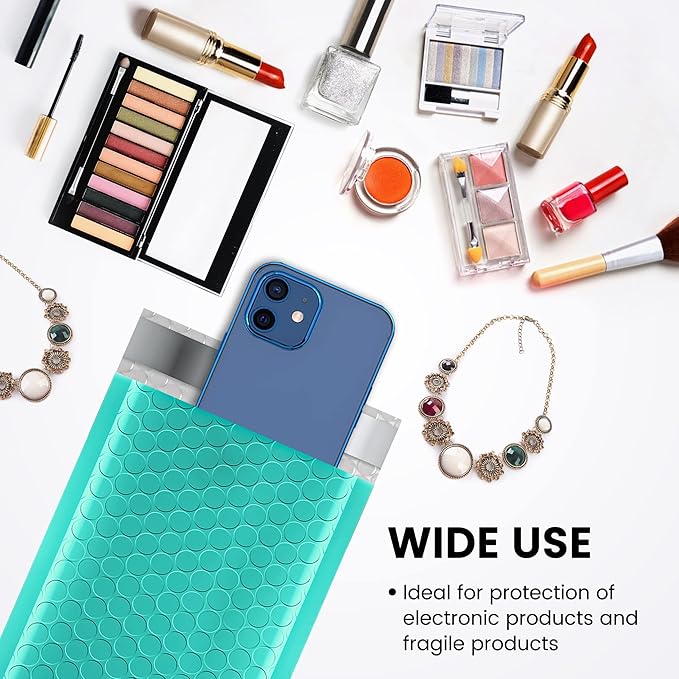 Fuxury Small Bubble Mailers 4x8" 100 Pack, Teal Bubble Mailer, Self Seal Padded Envelopes Gifts Mailing Envelopes Bubble Padded, Bubble Envelopes for Shipping, Small Business Usable Size 4x7"