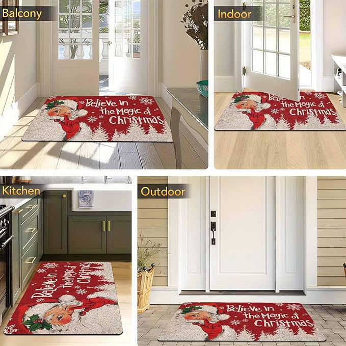 InterestPrint Merry Christmas Doormat Red Christmas Santa Claus Decorative Doormat Indoor Outdoor Entrance Xmas Winter Welcome Door Mat Anti-Slip Rubber for Seasonal Holiday Decortion, 18" x 30"Inch