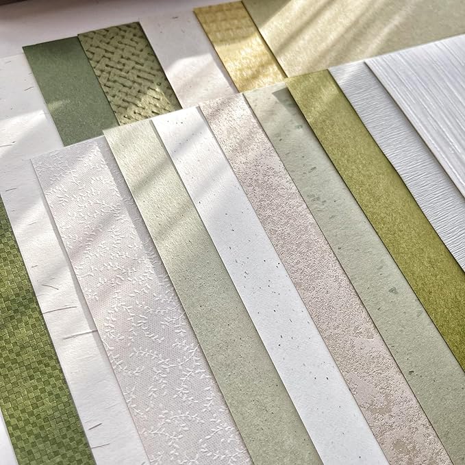 15 Sheets Textured Scrapbook Paper Assorted Set - Mixed Special Craft Paper for Scrapbooking Junk Journaling Supplies Bullet Journal Planner Collage Card Embellishments 5.8x8.3 Inch A5 (Forest Green)