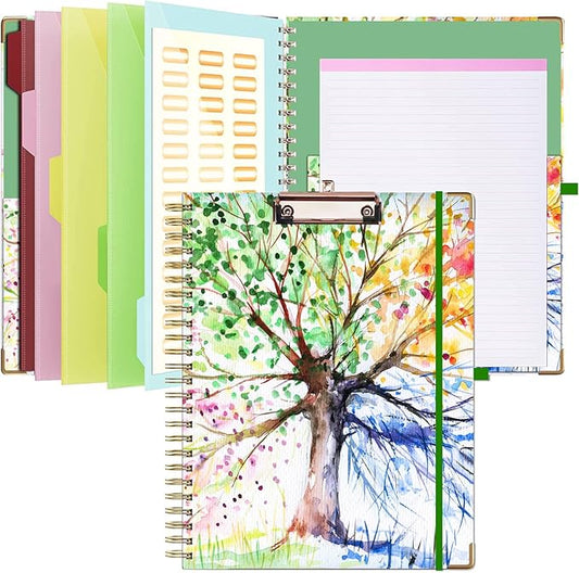 Lateefah Clipboard with Storage, File Folders with Pockets, Nursing Clipboard with Label Stickers and Notepad, Spiral Clip Board with Pen Loop for School, Office Supplies