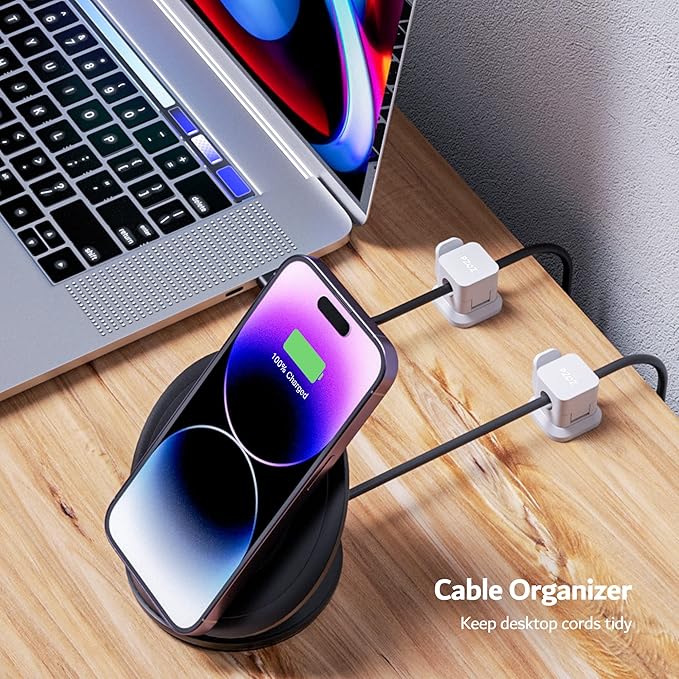 PZOZ 6 Pack Cord Organizer, Adhesive Charger Cable Clips, Wire Holder Keeper Organizer, Charging USB Cable Management for Home Office Desk Phone Car Wall Desktop Nightstand (White)