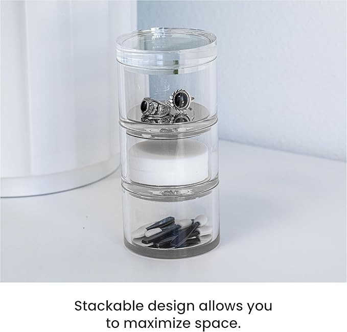 OfficeGoods 3-Tier Stackable Acrylic Holder- Stylish Desk Organizer and Storage for Office or Home – Transparent Round Design with Silver Metal Base