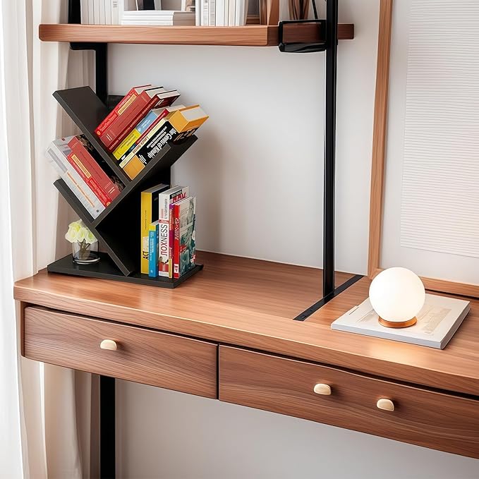 Godferyxin Tree Bookshelf, 3-Tier Wood Small Bookshelf and Mini Bookcase for Office, Home or School Desk Book Shelf for for Displaying Books, CDs, Magazines Wood Storage Rack