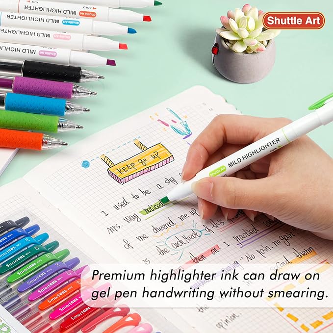 Shuttle Art 20 Pack Journaling Kit,10 Colors Dual Tip Highlighters and 10 Colors Retractable Gel Ink Pens,Perfect for Kids and Adults Coloring,Underlining, Highlighting, Writing in Office Home&School