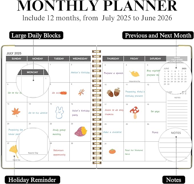 Appointment Planner 2025-2026 - Daily Hourly Schedule Planner from 7am - 10 pm, Weekly & Monthly Hourly Appointment Calendar from July 2025 - June 2026, 9" x 11"- Black
