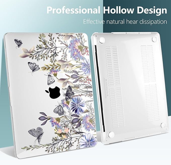 TWOLSKOO Compatible with MacBook Pro 13 inch Case 2023-2016 A2338 M2/M1 A2251 A2289 A2159 A1989 A1706, Plastic Hard Shell Cover & Keyboard Skin & Screen Protector, Garden Flower