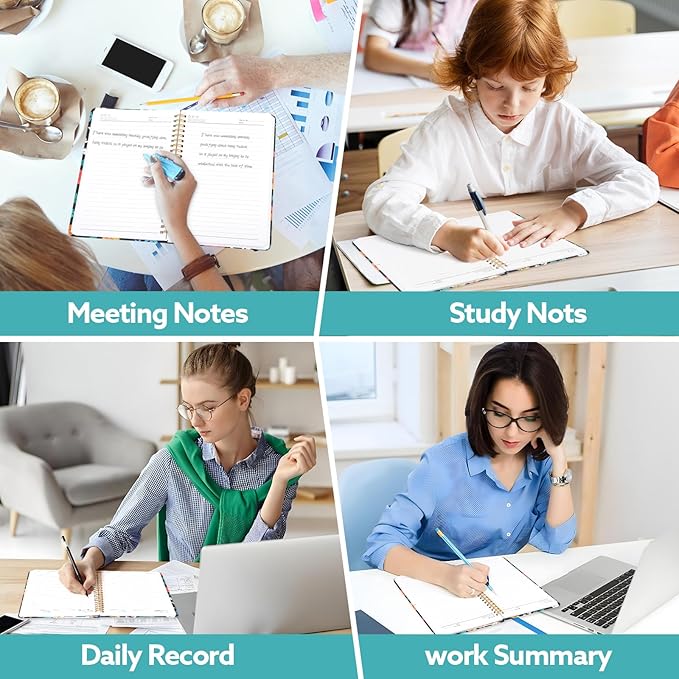 Lined Spiral Notebook, 140 Pages College Ruled Journal for Women A5 Journaling Notebooks for Work & Note Taking Perfect for Men Women Office Home School, 5.9" x 8.3" - Black Flower