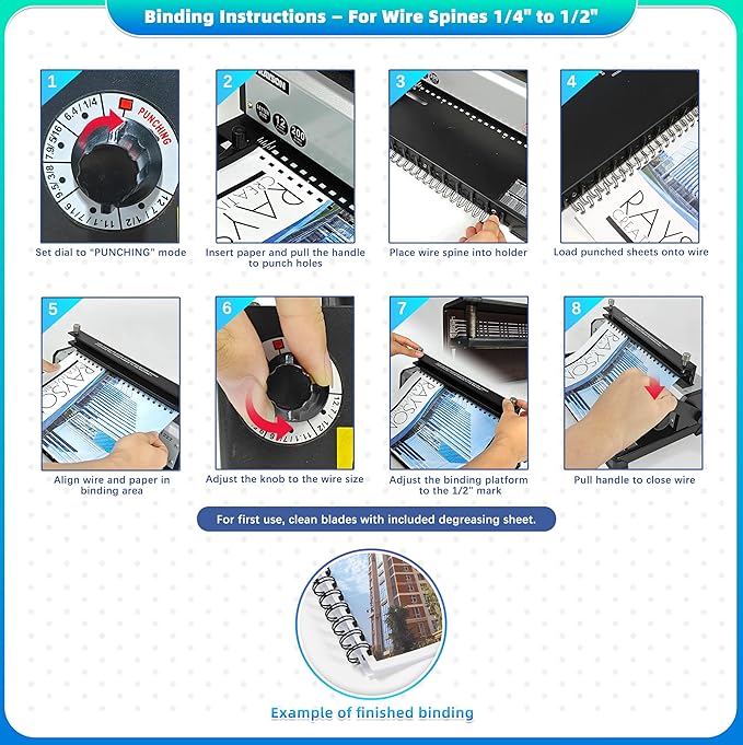 Rayson TD1222 Wire Binding Machine - 2:1 Pitch, Rectangular Holes, 220 Sheet Binding / 12 Sheet Punching Capacity