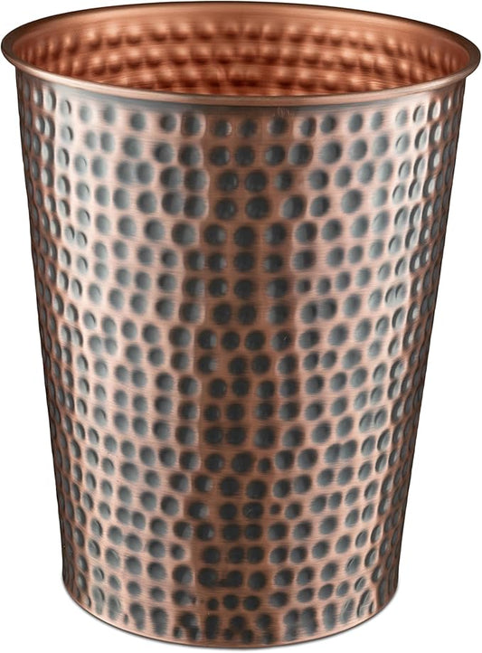 Monarch Abode Copper Hand Hammered Metal Wastebasket for Home Office Bedroom, Decorative Waste Basket, Modern Bathroom Garbage Can, Durable & Decorative Trash Bin, Antique Copper Bathroom Trash Can