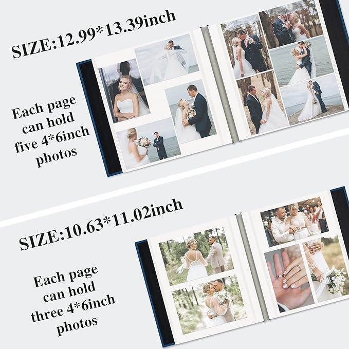 Self Adhesive Photo Album, Navy Blue Scrapbook Album with DIY 60 Blank Pages, Wedding Photo Album with A Metallic Pen for 4x6 5x7 2x3 Pictures,12.9"x13.4"