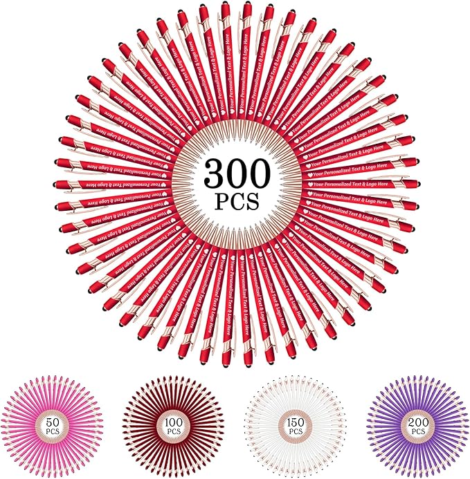 STREADVE 300 Personalized Custom Pens Engraved Writing Pen with Name Logo, Customized Promotional Items Stylus Pen Gifts for Women Realtor Reunion Wedding Business, Red