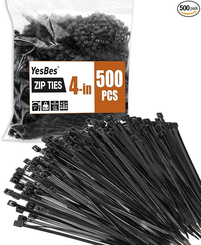 500 PCS Zip Ties 4 Inch, Small Cable Ties with 18lbs Tensile Strength, Black Zip Ties for Indoor and Outdoor Use, Wire Ties