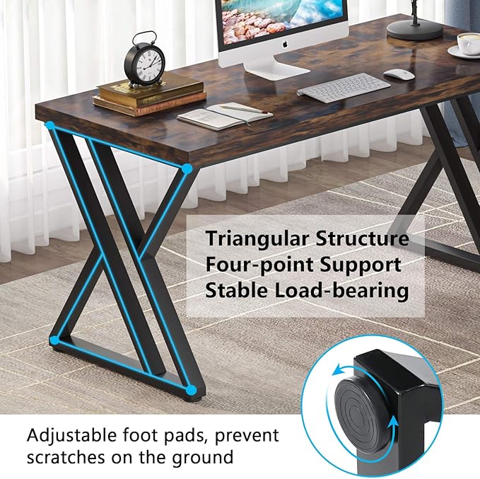 LITTLE TREE 55 Inch Large Simple Industrial Computer Desk Study Writing Table Home Office Workstation,Rustic Brown