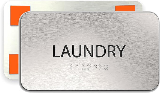 ADASigns Laundry Signs 7" W x 4" H - Durable Brushed Aluminum with Grade 2 Braille - Easy Installation with Strong Double Sided Tape - ADA Compliant Office Door Signs for Businesses & Offices