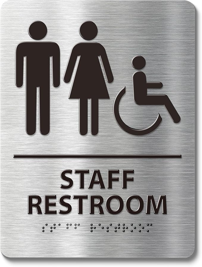 ADA-Compliant Employee Only Restroom Sign with Braille – Modern Aluminum Staff Bathroom Door Sign for Offices, Restaurants, Retail Stores, and Workplace with Easy Installation - 6" W x 8" H