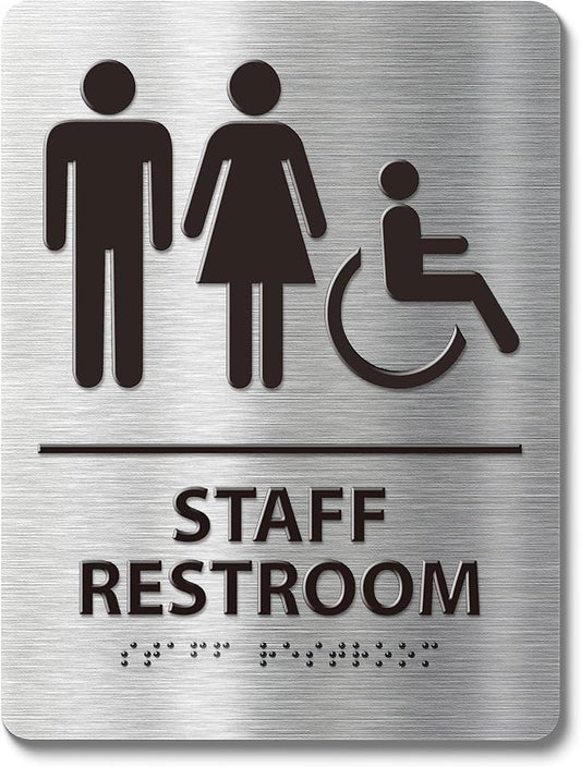 ADA-Compliant Employee Only Restroom Sign with Braille – Modern Aluminum Staff Bathroom Door Sign for Offices, Restaurants, Retail Stores, and Workplace with Easy Installation - 6" W x 8" H