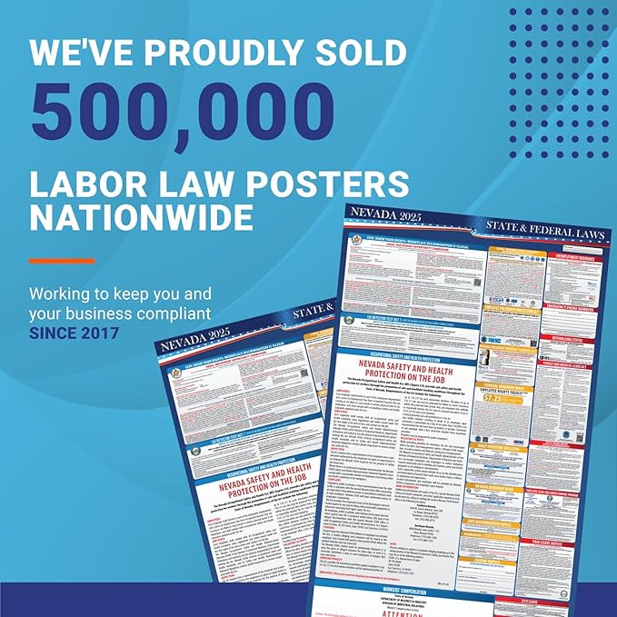 2025 Nevada State and Federal Labor Law Poster - OSHA Workplace Compliant - Mandatory Regulations Posting for Employees - All-in-One Required Compliance Posting 16" x 40" - Laminated