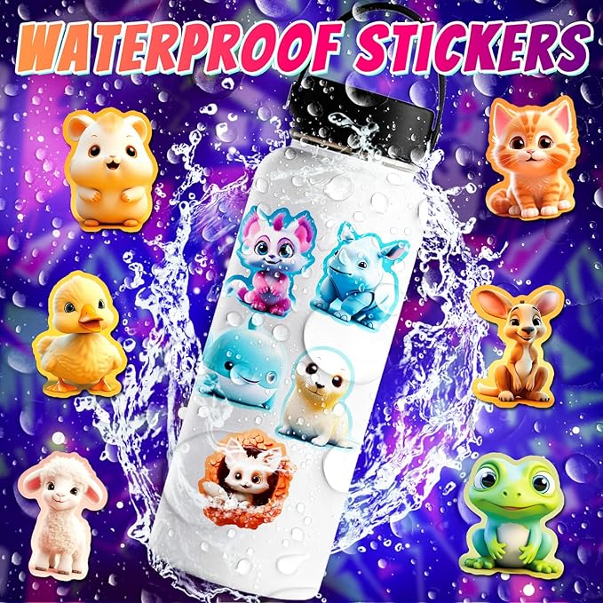 100PCS Cute Animal Stickers for Kids – Waterproof Vinyl Cartoon Sticker Pack for Water Bottles, Laptops, Journals, Scrapbooks, DIY Crafts & Party Favors