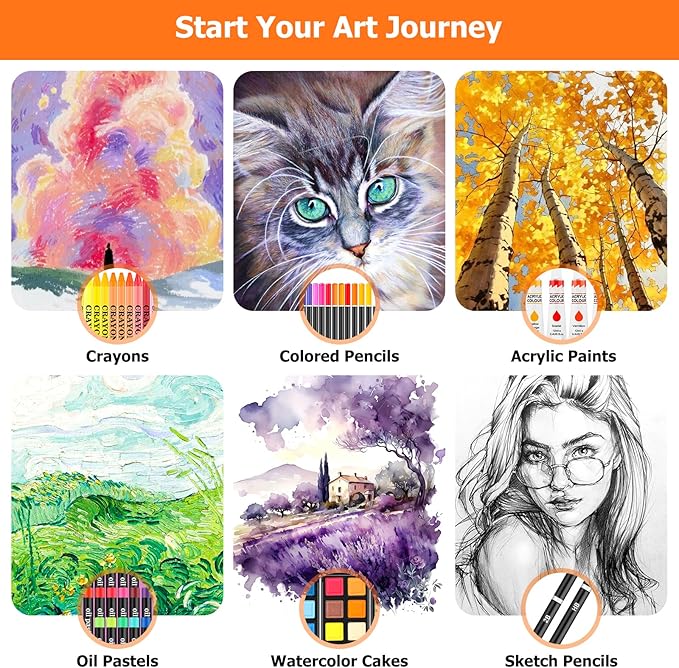 Christmas Gifts Birthday Gifts, Art Kits Art Sets, Aesthetic Cute Preppy Stuff Art Supplies, Soucolor 192-Pack Deluxe Drawing Stuff with Acrylic Pad, Watercolor Book and Sketch Book, Canvases, Brushes