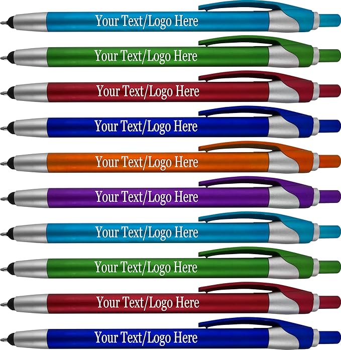 Personalized With your Custom Logo or Text Pens-Pack of 450- for Marketing, Parties, and Events, 2 in 1 Capacitive Stylus & Ballpoint Pen Compatible With Touchscreen Devices, Black Ink, Assorted