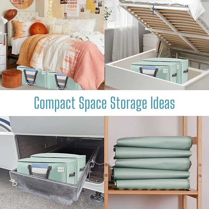 VENO 6 Pack Moving Bags, Comforter and Blanket Storage Bags for Closet, Moving Boxes, Boxes with Lids Alternative, College Dorm Packing Supplies, Foldable Heavy-Duty Tote (Light Green Matte, 6 Pack)