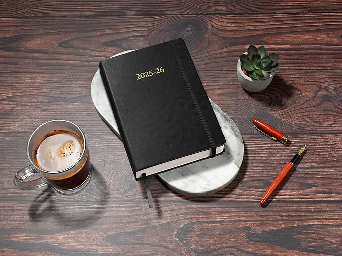 Wykeham's Executive 2025-26 Daily Journal Planner – Customization Available – Mid-Year Academic Diary (Black, 8.5"×5.5")