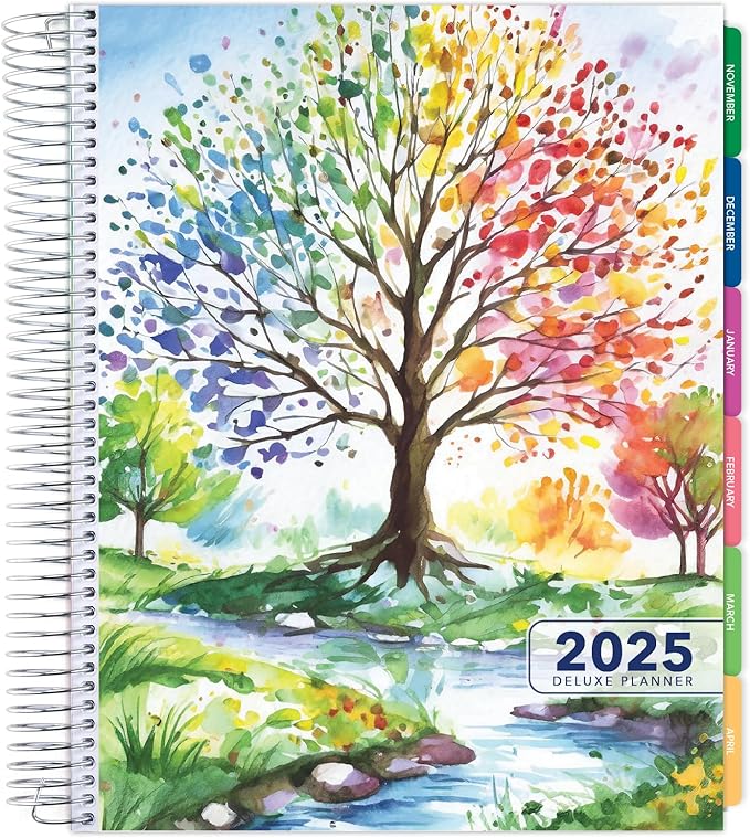 Deluxe 2025 Planner, 8.5"x11": 14 Months (November 2024 - December 2025), Includes Page Tabs, Bookmark, Planning Stickers, Pocket Folder Daily Weekly Monthly Planner Yearly Agenda (Tree Season)