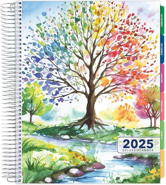 Deluxe 2025 Planner, 8.5"x11": 14 Months (November 2024 - December 2025), Includes Page Tabs, Bookmark, Planning Stickers, Pocket Folder Daily Weekly Monthly Planner Yearly Agenda (Tree Season)