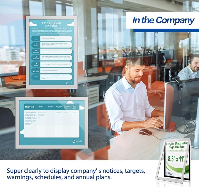 Acrylic Sign Holder 8.5" x 11" Wall Mount, Self Adhesive Magnetic Display Frame with Nano Tape, Plastic Clear Document Frame for Office, Store, School, Home, Wall Picture Frame (Silver, 3Pack)