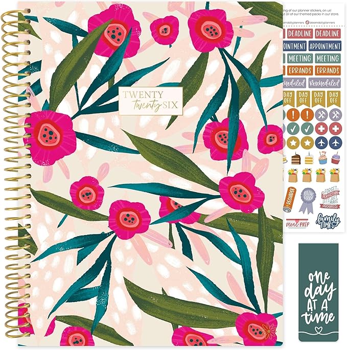 bloom daily planners 2026 Planner (January to December) - 8.5” x 11” Weekly & Monthly Dated Agenda Organizer Book with Stickers & Tabs - Flexible Soft Cover - Pink Poppies