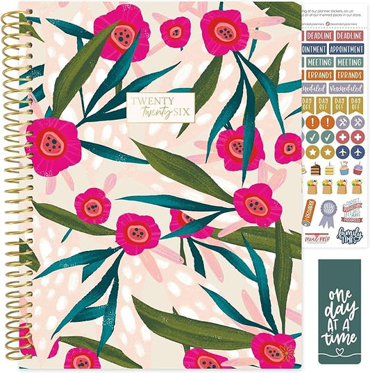bloom daily planners 2026 Planner (January to December) - 8.5” x 11” Weekly & Monthly Dated Agenda Organizer Book with Stickers & Tabs - Flexible Soft Cover - Pink Poppies
