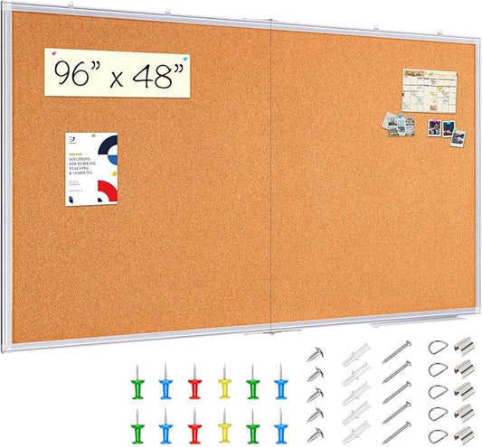 maxtek Large Cork Board 96 x 48 in, Bulletin Board for Walls, 8'x 4' Extra Aluminum Framed Corkboard, Foldable Wall Mounted Back to School Pin Memo Notice Cork Board for Office, Home Wall Display