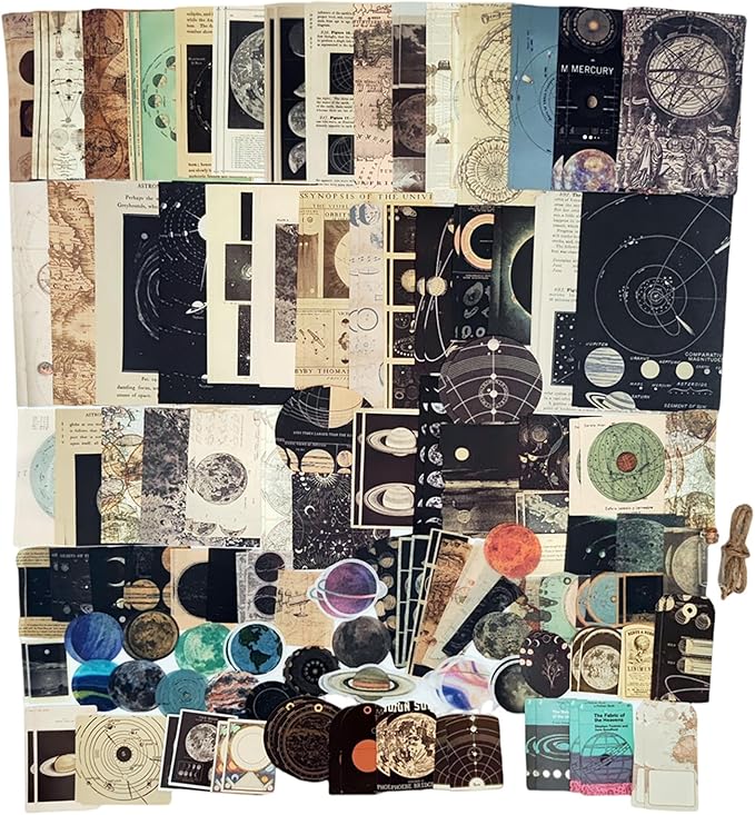 200 Pieces Vintage Ephemera Scrapbooking Supplies Pack Scrapbook Paper Sticker Material Pack for Art Journaling Bullet Journals Planners Collage Decoupage Crafter Gifts (Planet)