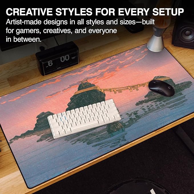 MPCO. Ukiyo-E Large Gaming Desk Pad - 36" x 17" Aeroglyde Fabric Futamigaura Desk Mats - Washable, Smooth Glide for Precision Gaming & Work