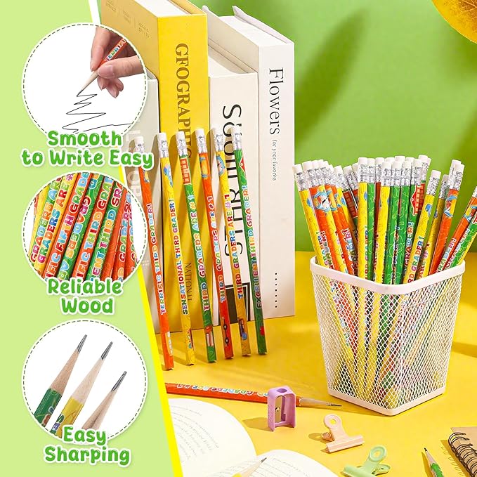 Tenceur 48 Pcs 3rd Graders Pencils, 3 Motivational Cute Pencils Bulk with Erasers for Kids Student Teacher Classroom Reward Back to School Supplies