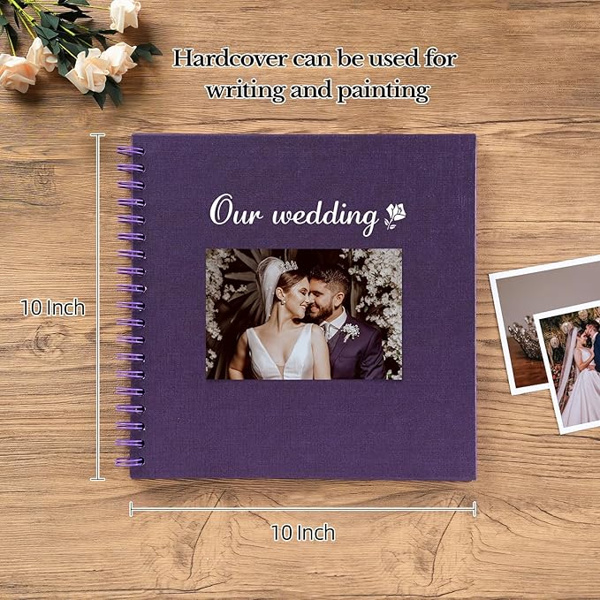 potricher 10 x 10 Inch DIY Scrapbook Album 40 Pages Hardcover Kraft Paper Scrap Book Photo Albums Memory Book for Wedding and Anniversary Family (Purple, 10 Inch)