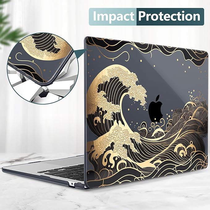 DONGKE Compatible with M4 MacBook Air 15 inch Case 2025 2024 2023 A3241 A3114 A2941 M3 M2 Liquid Retina Display Touch ID, Plastic Hard Case & Keyboard Skin & Screen Protector - Sea Waves